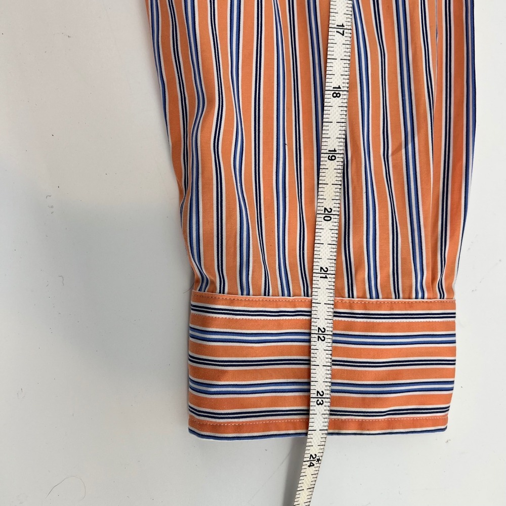 Ralph Lauren Custom Fit Orange Blue Stripe Button Down Shirt Men Size 16 32/33 - Picture 7 of 8